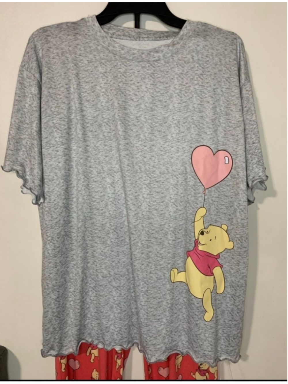 Disney Winnie the Pooh Pajama Set Gray Red Sleepwear Size XL 16-18 - Picture 2 of 5